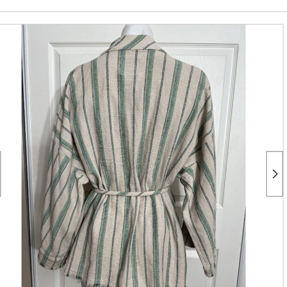 Zara Woman Cotton The Beth Rustic Kimono Jacket Striped Pockets Tie Belt Size S - Picture 6 of 16